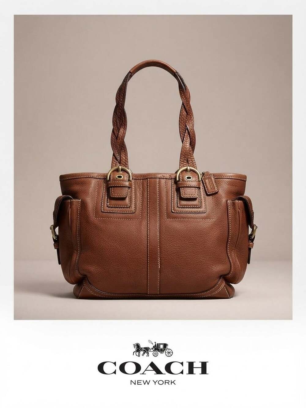Coach Vintage Soho Mia Braided Leather Tote 10049 Tan